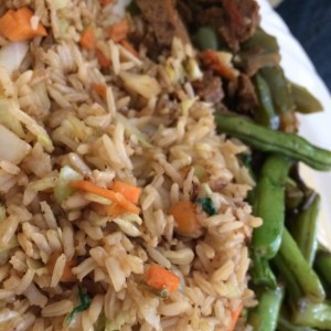 carne de gluten y arroz chino
